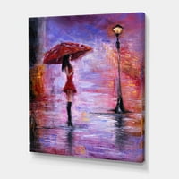 DesignArt 'Djevojka s kišobranom hoda po kiši I' francuska seoska platna zidna umjetnička tiska