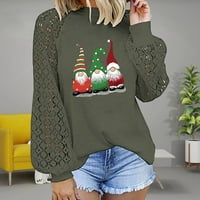 Božićni ženski casual pulover s dugim rukavima, Okrugli vrat, čipkasti pleteni džemperi od laganog pletenja u