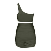 Rasprodaja ljetnih haljina za žene, jednobojna široka Mini haljina Bez rukava s jednim ramenom, vojno Zelena u