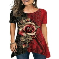 SANVIGLOR WOMAN Majica Kratki rukavi Ljetni vrhovi cvjetni tiskani majica udobna pulover plaža Tee crvena l l