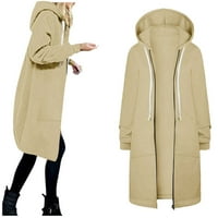 Zimski kaputi za žene džepni zip up kapuljača Čvrsta boja kaputa dugih rukava l