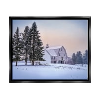 Stupell Industries Winter Farmhouse snježni pejzažni krajolik fotografija crni plutasti uokvireni umjetnički print