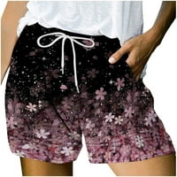 Ženske ljetne povremene elastične elastične struke cvjetne udobne kratke hlače s džepovima x-velika