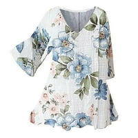 Ljetni vrhovi za žene, modne tunike srednjeg rukava i dekoltea u obliku slova U, bluze, šifonske bluze s cvjetnim