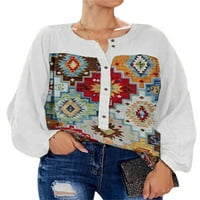 Pudcoco Women Vintage majica Geometrijski tisak dugih rukava bluza