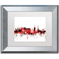 Zaštitni znak likovna umjetnost Edinburgh Skyline Red 2 Canvas Art by Michael Tompsett, White Matte, Silver Frame