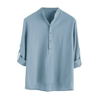 Cotonie muški Henley pamučna lanena košulja dugi rukavi s ručnim rukavima gumb za ovratnik up košulja Čvrsta boja