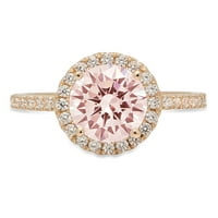 1. CT briljantni okrugli rez simulirani ružičasti dijamant 14K žuto zlato halo pasijans s naglascima prsten sz