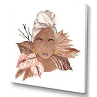 Umjetnički dizajn Afroamerikanka, sušeno cvijeće, lišće i glam platna zidne umjetničke ispis u. Široko u.