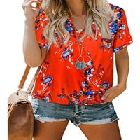 Avamo Ladies boho majica s kratkim rukavima u boji uboda casual bluza cvjetni print ljetni vrhovi