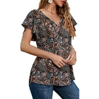 Majice s kratkim rukavima, ženske ljetne Ležerne Boho Šifonske majice s cvjetnim printom i dekolteom, bluze s
