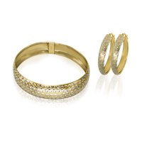 Sjajnost Fini nakit 18K Zlatna planova srebrna dijamantna rezana ženska naušnica Fle Bangle & Hoop Set