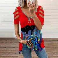 Ženska ležerna modna majica s patentnim zatvaračem s izrezom u obliku slova U i kratkim rukavima s printom majica