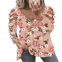 Majica s otvorenim ramenima Ženska majica s patentnim zatvaračem dugih rukava U obliku slova a bluza s cvjetnim