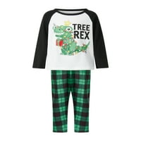 Božićni set od A-liste, pidžama za cijelu obitelj, majica s dugim rukavima s printom slova dinosaura + karirane