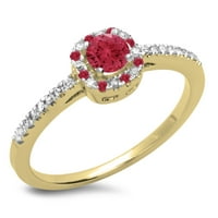 Zaručnički prsten od 14 karata s okruglim rubinom i bijelim dijamantom u ženskom stilu, žuto zlato, veličina 4,5