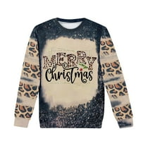 Ženska majica za sretan Božić u božićnom čeku majica s printom božićnog drvca bluza Leopard svečane majice dugih