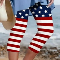 Ženske kratke hlače, rasprodaja, ženske ljetne casual skraćene hlače s elastičnim strukom i printom Dan neovisnosti,