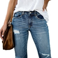 Ženske uske traper hlače visokog rasta, ravne hlače suženog kroja, duge Ležerne hlače s džepovima, plave boje
