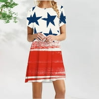 Fartey žene 4. srpnja haljine plus veličine američke zastave Print Mini haljina tunika casual Crewneck kratki