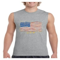- Muška majica s grafičkim printom bez rukava, do muške veličine 3MB-Američka zastava u zlatnoj boji