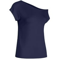 Ženske majice s jednim ramenom, ljetne Ležerne bluze kratkih rukava, modna jednobojna tunika, gornji dio