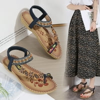 Ljetne sandale za žene, boemske ravne sandale s cvjetnim uzorkom i rhinestones, vanjske sandale za plažu