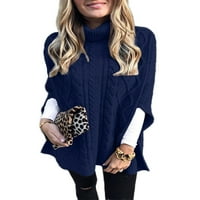 Ženski pulover, džemper, vrhovi, ležerna dolčevita, pleteni šal, džemper pončo, kraljevski plavi 3-inčni zimski