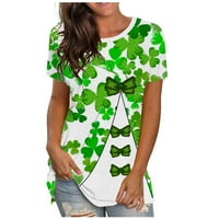 Ausyst Womens Tops Casual St. Patrick's Day print pulover majice kratkih rukava majica