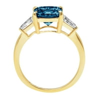 CT Brilliant Assscher Cut Natural London Blue Topaz 14K žuto zlato s tri kamena SZ 10.25