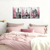 Ružičasti i sivi paris zidni art paris dekor za spavaću sobu kupaonice djevojke sobe zidni dekor paris slike rustikalna