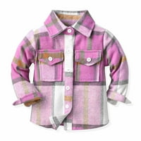 Flanelska karirana košulja za malu djecu, dječačka košulja i jakna za djevojčice u ružičastoj boji, Veličina 18