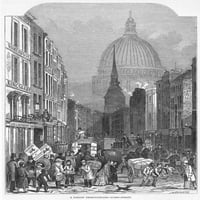 Fleet Street, London, 1848. Pogled prema katedrali Sv. Linearna gravura, 1848. Ispis plakata od