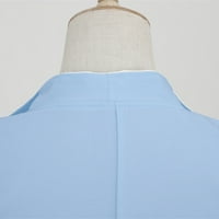 Ležerne haljine za žene solidno visokog struka ljeto srednje dužine V-izreka A-line kratke rukave plava plava