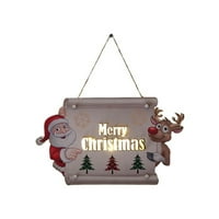 Asdomo drveni viseći znak sa svjetlima, Djed Mraz i jeleni božićni zid ukras za zid