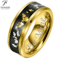 Zaručnički prsten od volframovog karbida presvučen žutim zlatom s umetkom od zlatne i bijele folije i mogućnošću