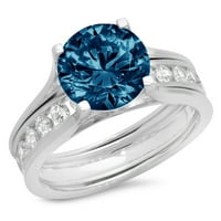 3. Dijamant okruglog reza s prirodnim londonskim plavim topazom od bijelog zlata 14k vjenčani set od 5