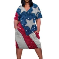 Ženska elegantna ljetna haljina kratkih rukava s prugama u obliku zvijezde u obliku zvijezde s američkom zastavom,