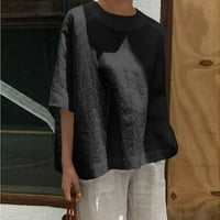 Ženska ležerna labava platnena bluza od tkanine Plus Size AB majice crne boje