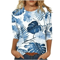 Ženske majice i bluze s okruglim vratom i rukavima do lakta Plus size majice za žene tropske uklopljene poslovne