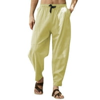 Muške proljetno-ljetne hlače ležernog kroja jednobojne pamučne lanene široke hlače modne torbice za plažu natikače