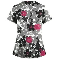 Ženske majice kratkih rukava s cvjetnim printom u obliku slova u, radne majice u crnoj boji u obliku slova U,