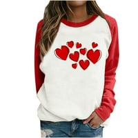 Majice za Valentinovo za žene grafički tiskani vrhovi srca Ženska ugodna bluza od raglana modna dukserica za parove