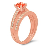 Dijamant okruglog reza imitacija Crvenog dijamanta od 14 karata u ružičastom zlatu, s naglascima, vjenčani set