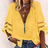 Ležerna bluza s izrezom u obliku inča, jednobojni vrhovi, ljeto kratkih rukava za žene, Žuta, 2 inča