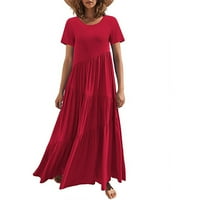 Ženske maksi haljine A kroja s printom, modna ljetna haljina s okruglim vratom s kratkim rukavima, crvena;