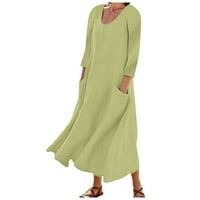 Gospođica haljina jesenski lumen Ženska Moda dugih rukava jednobojna haljina s okruglim vratom od pamuka i lana