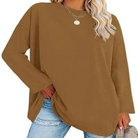 Ženska majica s dugim rukavima, majica s dugim rukavima, široka majica, široki pulover, jednobojni kaki vrhovi