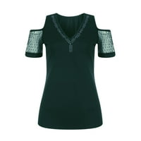 Ženske majice s izrezom i kratkim rukavima u obliku slova u, mrežaste košulje s ramena, obične ljetne Ležerne