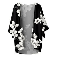 Kardigan za žene, ženski kimono kardigan s napuhanim rukavima s cvjetnim printom, široka ležerna bluza, Gornji